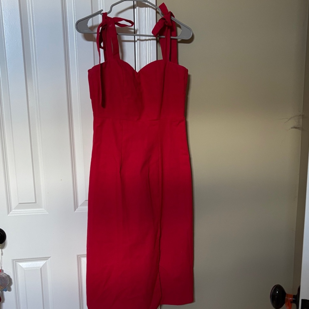 Red Tie-Shoulder Midi Dress - Unbranded